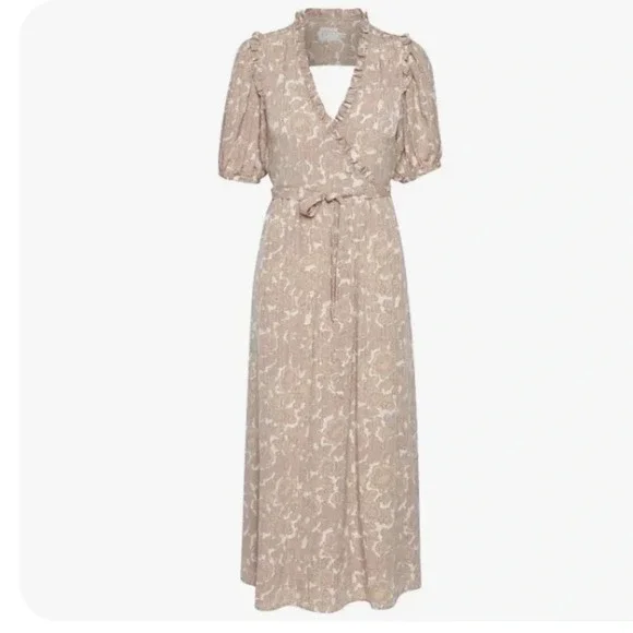 Atelier Rêve Floral Faux Wrap Puff Sleeve Midi Dress Small - Picture 4 of 14